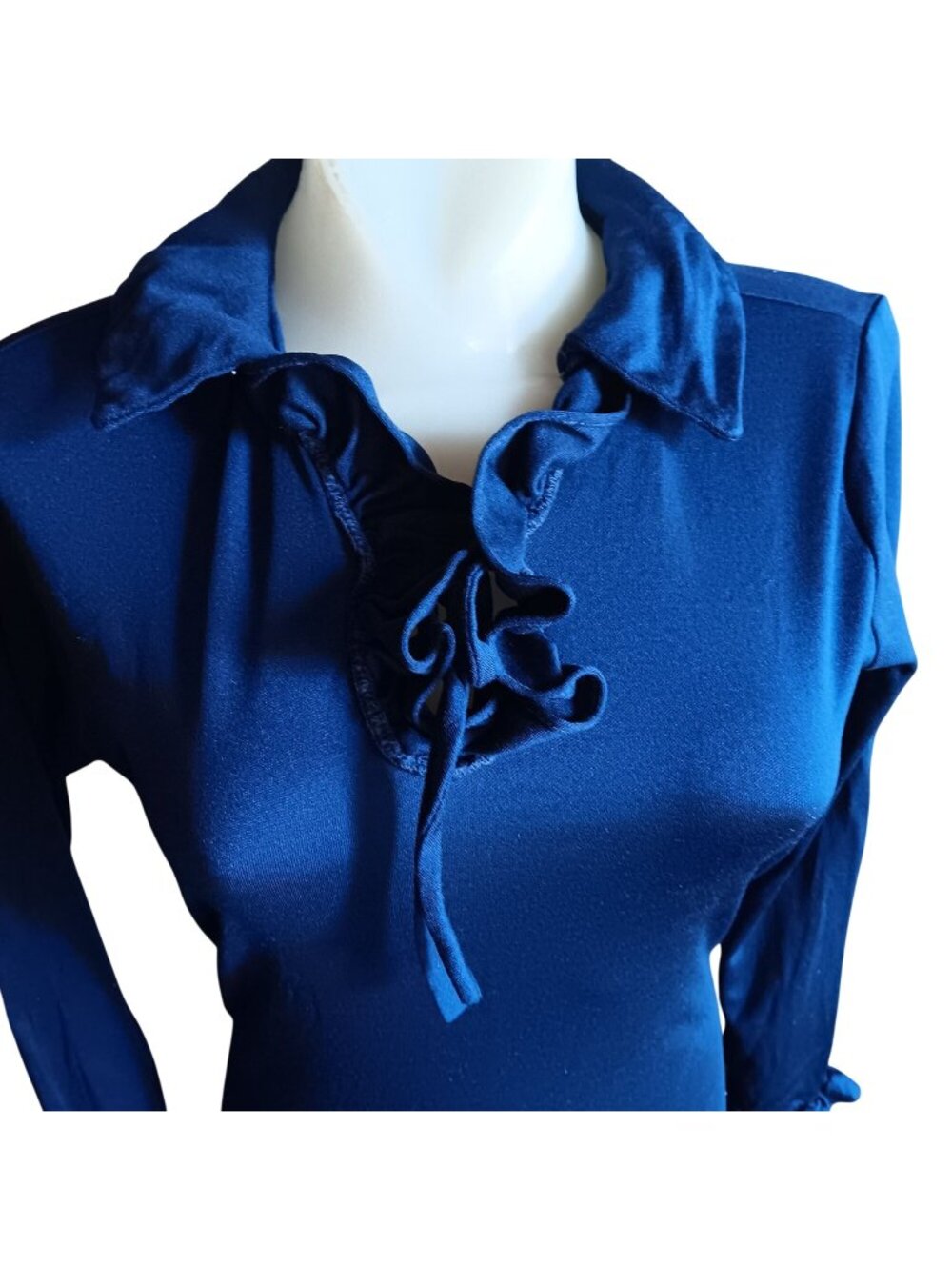 Medium Vintage Mod Top Navy Bodysuit 1960's Ruffle Snap Closure Groovy Garage